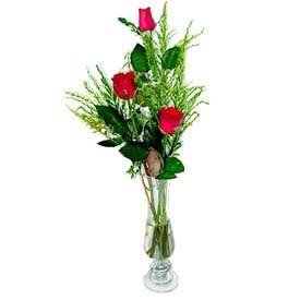 3 Red Roses in a Glass Vase