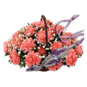 12 Carnations Basket with Rakhi