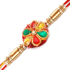 Satin Base Stone Flower Rakhi