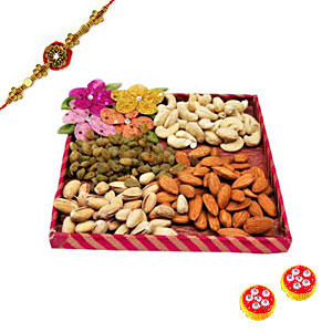 Dry-Fruits in a Tray with Rakhi