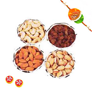 Mixed Dry Fruit In Bowls with Rakhi
