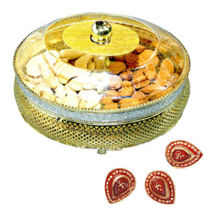 Delightful Dry fruit Box with Diyas