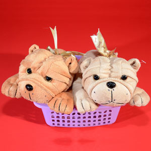 Basket of Soft Toy Puppies