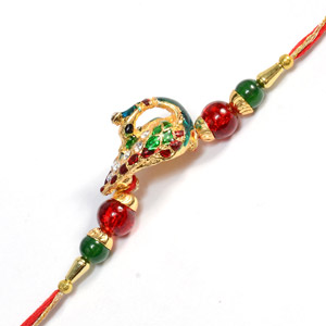 Red and Green Studded Peacock Rakhi