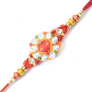 Red and White Beads Floral Rakhi