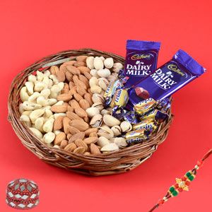 Cane Basket with Delicious Treats with Rakhi