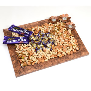 Wooden Tray of chocolates and Dry fruit