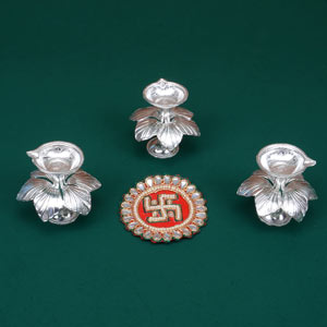 German Silver Hibiscus Diya
