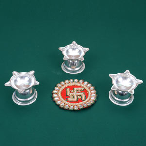 Precious German Silver Diya and Rangoli Set
