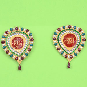 Wooden Subh Labh With Colorful Motis