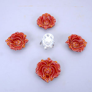 Earthen Diyas with Silver Diya