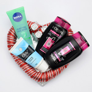 Beauty Hamper in a Heart Shaped Tray