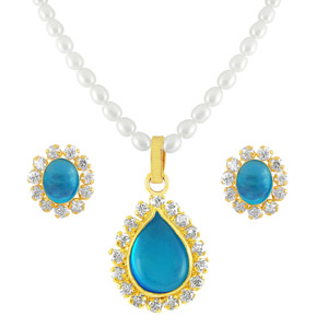 New Sky Blue Stone Pearl Set
