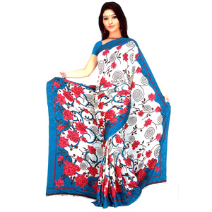 Green and White Crepe Jacquard Saree