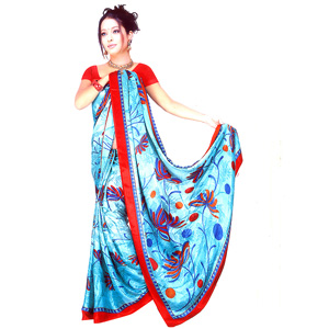 Pretty Blue and Red Saree