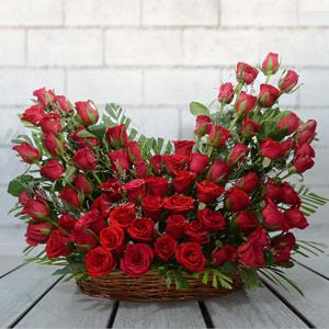 Red Roses in an Oval Basket