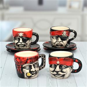 Pirate Cup and Saucer Set of Four