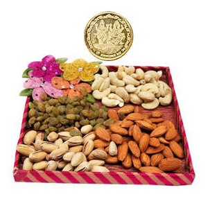 Dry-Fruits in a Tray with German Silver Coin