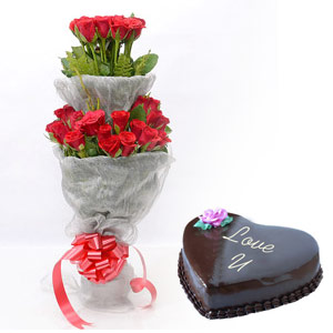 Roses Bunch & Chocolate Cake