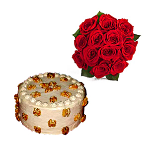 12 Red Roses with ½ Kg Butterscotch Cake (Midnight)