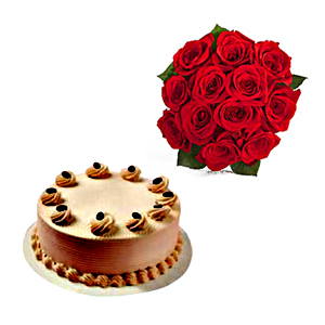 12 Red Roses with ½ Kg Vanilla Cake (Midnight)
