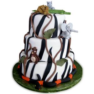 Animals on zebra striped cake 2.5kg