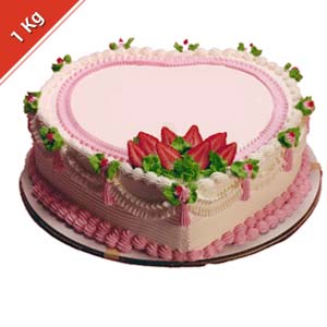 Heart Shaped Strawberry Cake - 1Kg Express Delivery