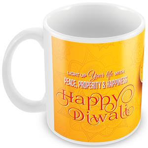 White and Yellow Diwali Mug