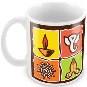Designer Brown and White Diwali Mug
