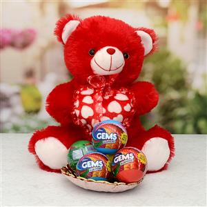 Red Teddy with Chocolates