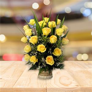 18 Yellow Roses Basket