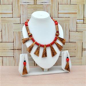 Red and Brown Beads with Bamboo Jewellery Set