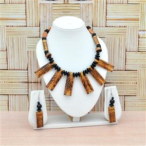 Black and Brown Beads with Bamboo Jewellery Set