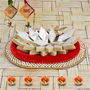 Diwali Sweets Thali - Kaju Barfi with Oval Thali