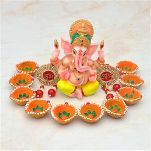 Diwali - Mukut Ganesh Idol, Diya & Subh Labh