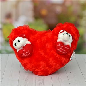 Heart Cushion With Two Teddy