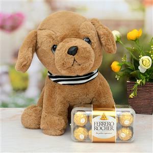 Premium Dog Soft Toy with Ferrero Rocher Hamper
