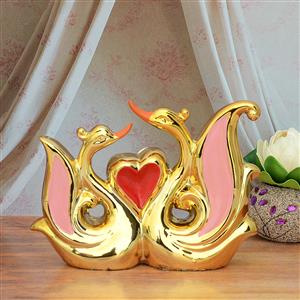 Paired Swan with Heart Showpiece