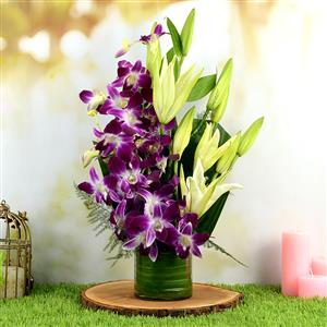 Orchids & Lilies in Vase