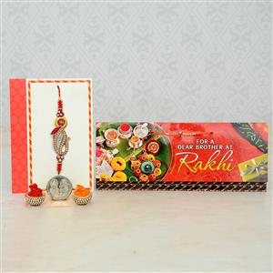 Glitzy Red Rakhi Greetings Card with Rakhi