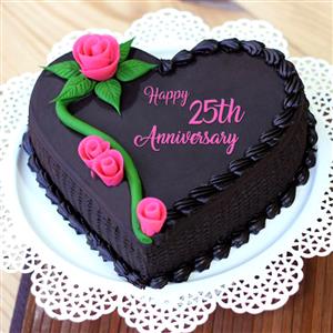 25th Ani Heart Cake 1 Kg - Chocolate