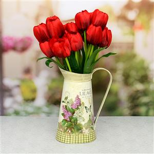 Artificial Red Tulip In A Antique Flower Pot