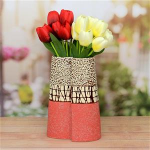 White & Red Tulips In A Stylish Flower Vase