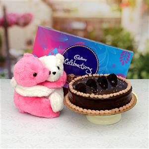 Hug Teddy, Chocolates & Truffle Cake