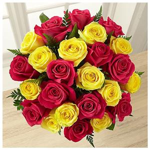 24Pcs Red & Yellow Roses Bouquet