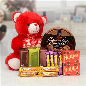 Teddy With Chocolates & Cookies