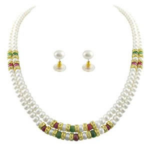 CZ Ruby Pearl Necklace