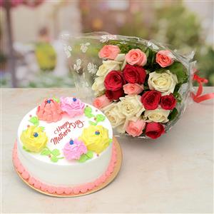 Mixed Roses & Vanilla Cake