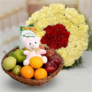 Carnations With Healthy Fruit Basket