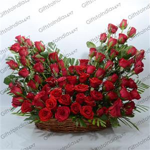 Lovely 75 oval Shaped Red Roses Basket(Midnight)